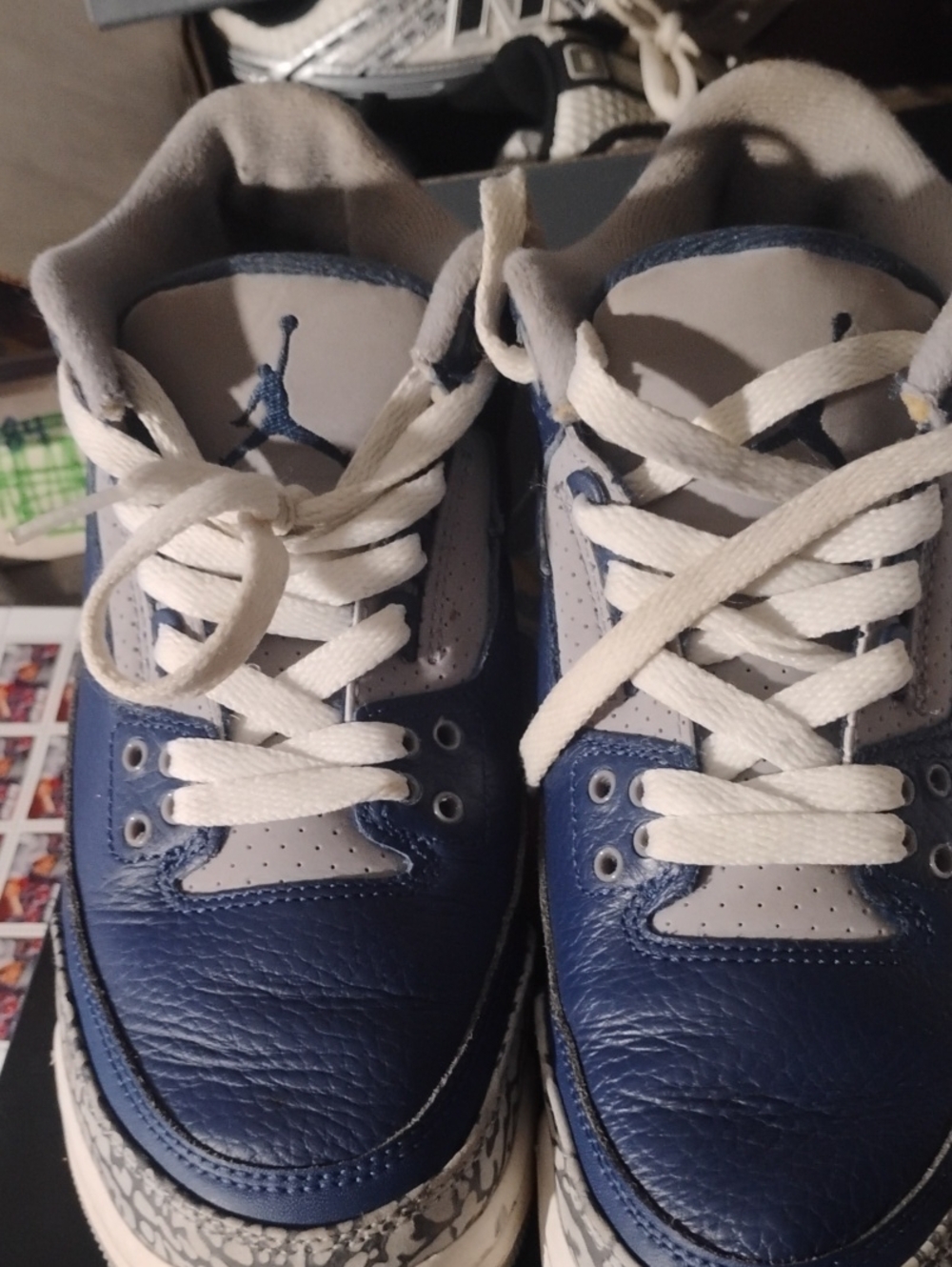 Jordan Navy Blue and Light Gray Retro Basketball Sneakers